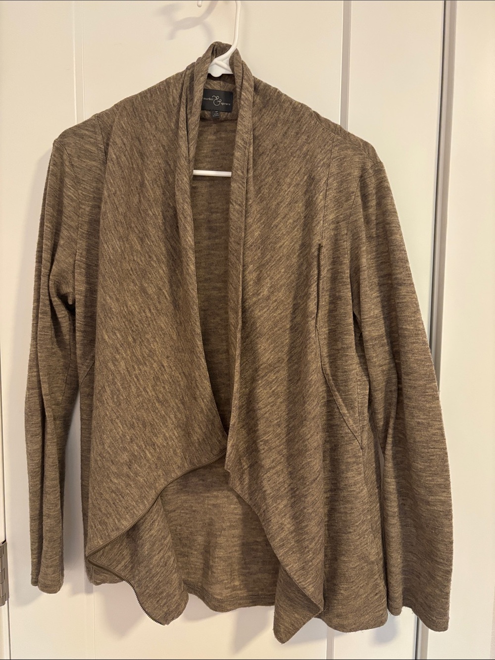 Market & Spruce Draped Open-Front Cardigan - Taupe/Brown